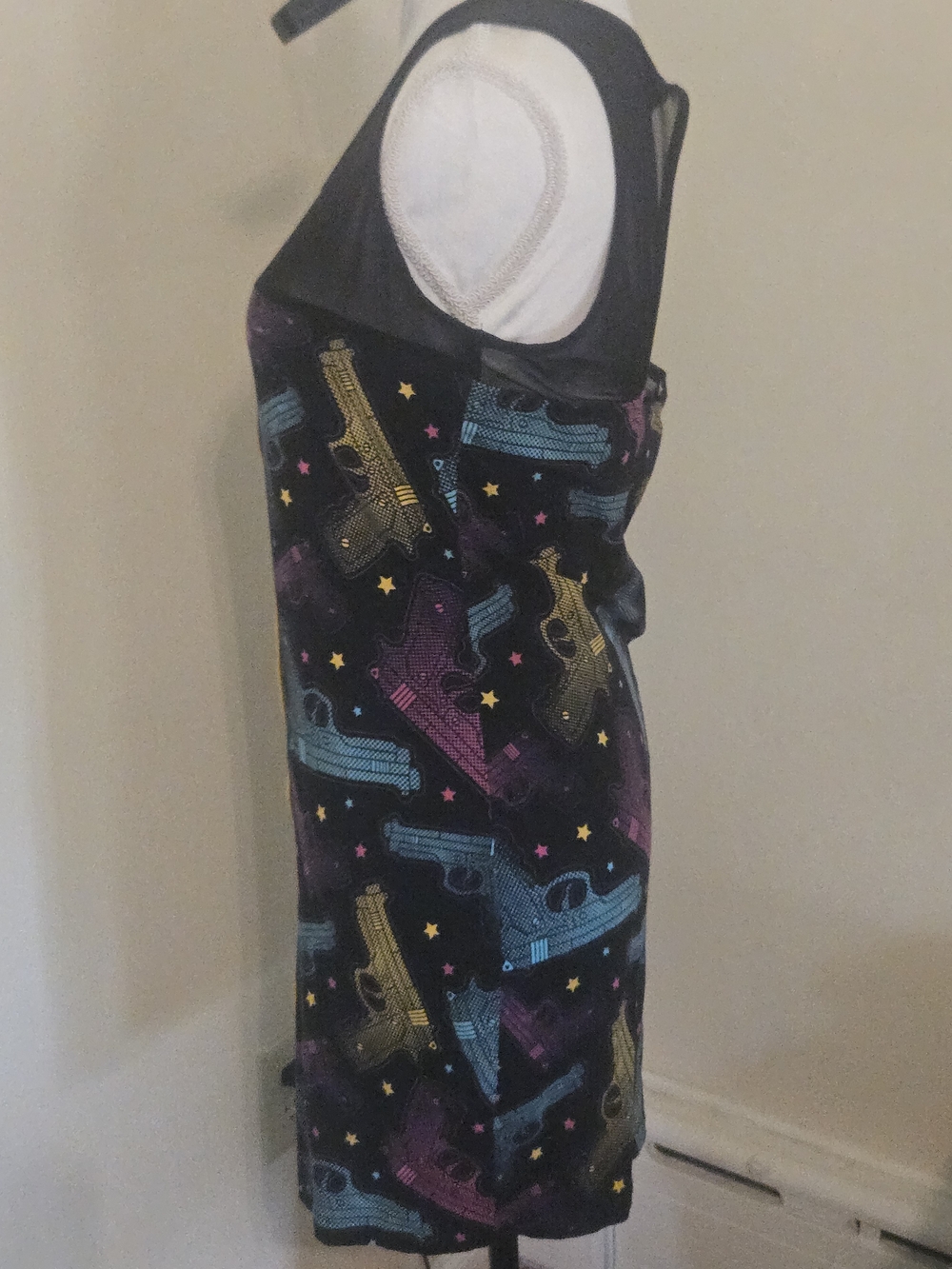 Too Fast Bodycon Dress with Multicolor Gun Print and Yellow Zip - Picture 3 of 4